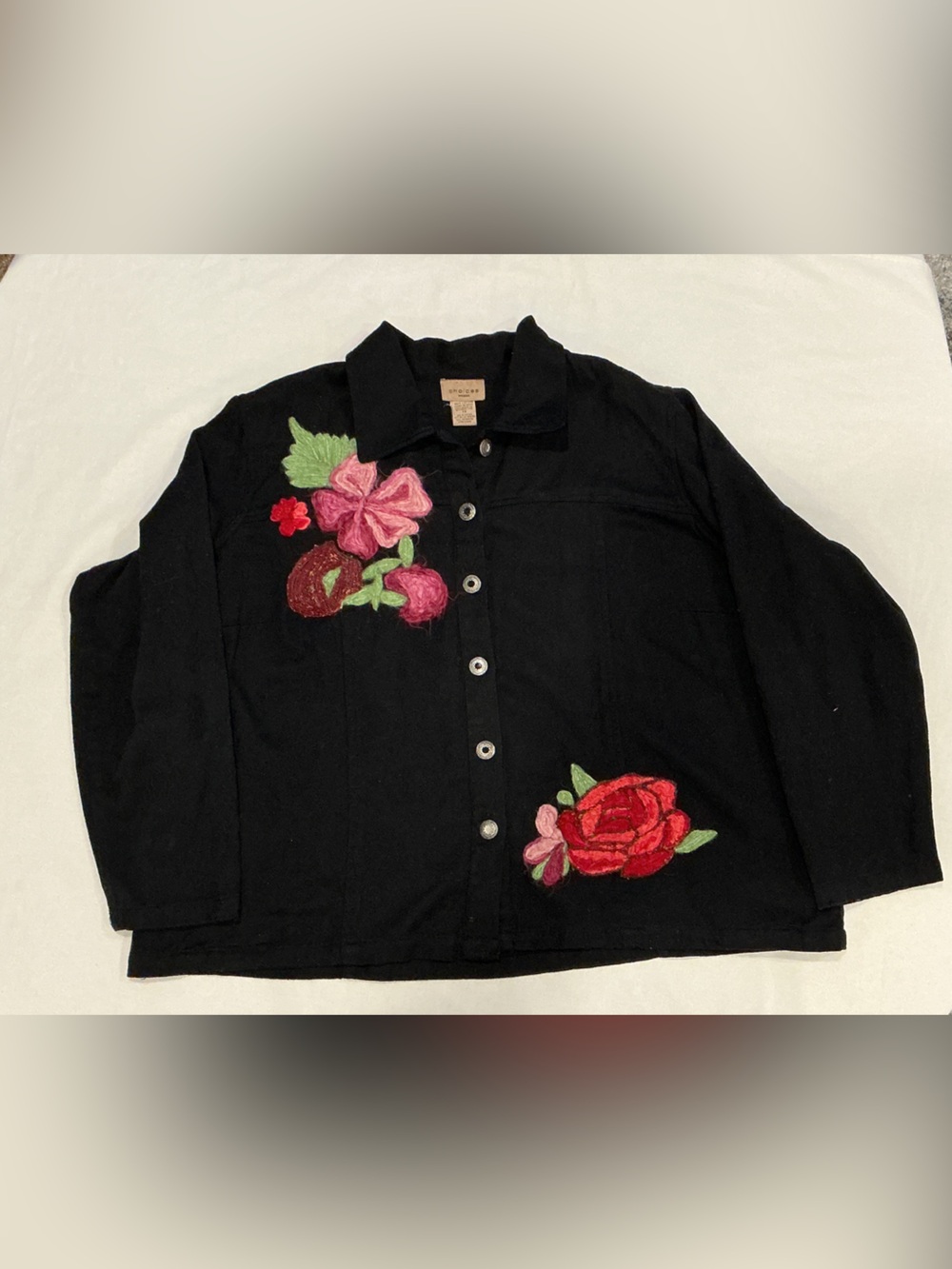 Choices Women Embroidered Black Jean Jacket with Embroidered Appliqués